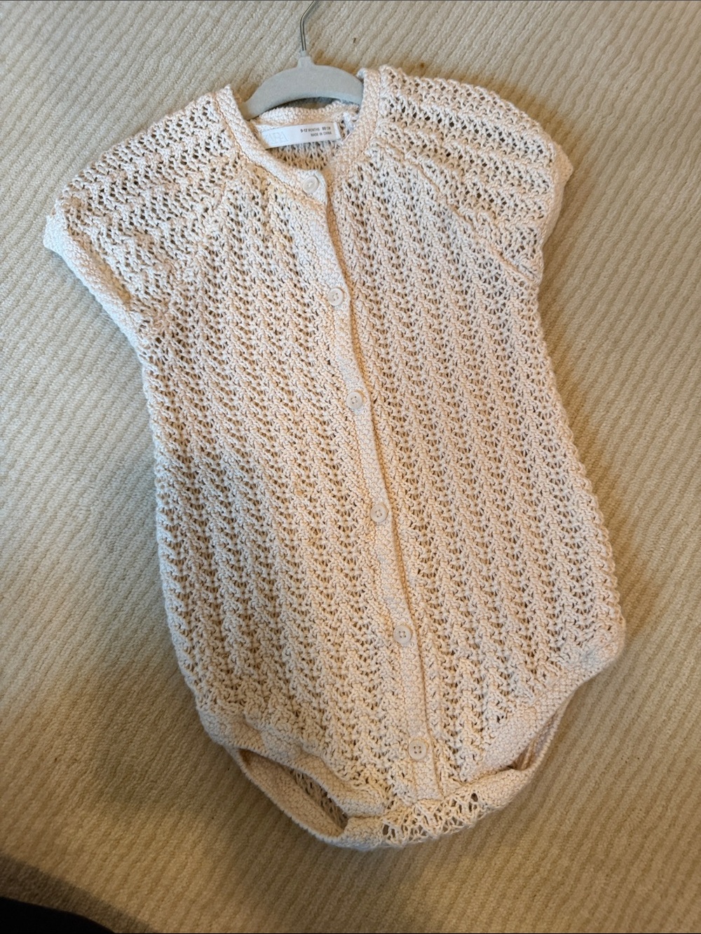 Zara Cream Crochet Knit Button-Front Baby Romper Bubble